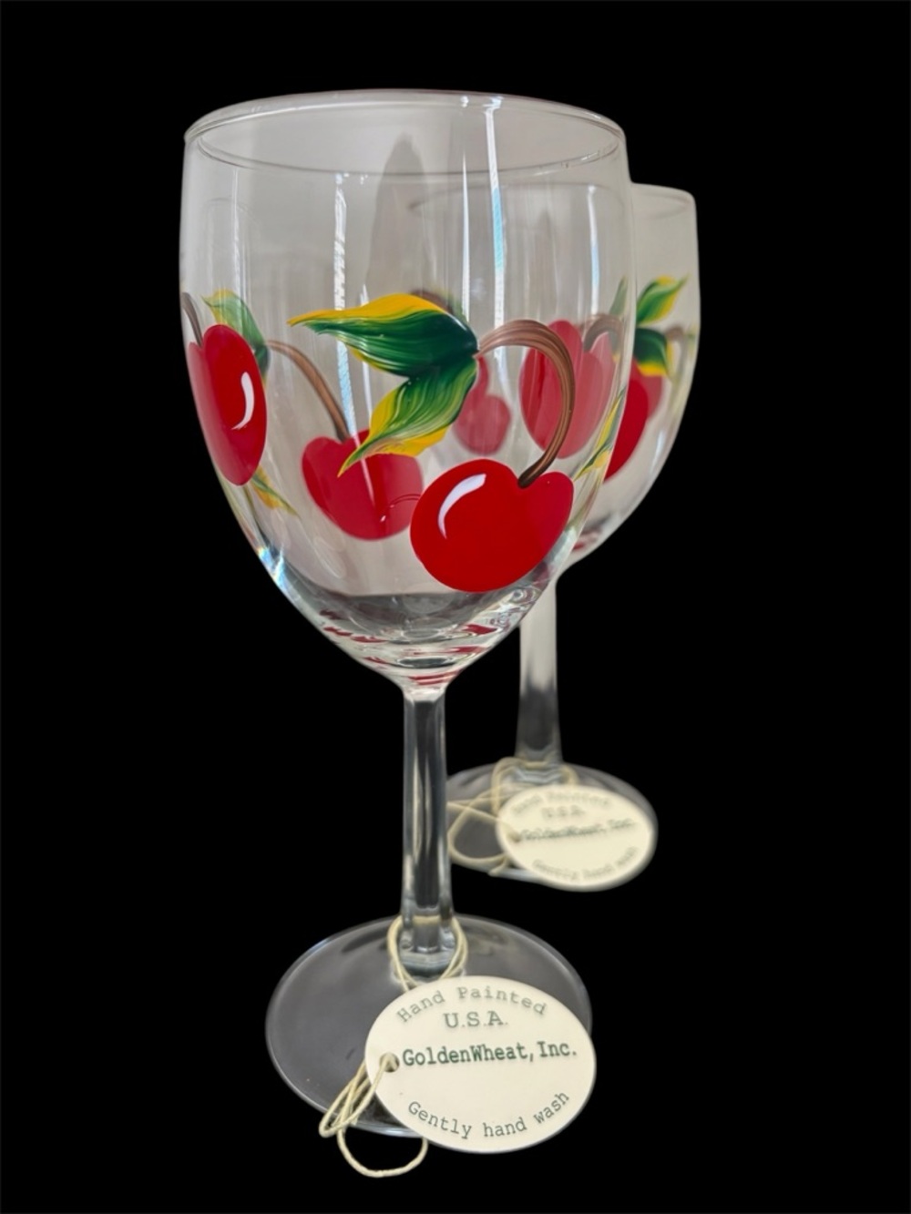 Vintage Hand Painted Red Cherry Wine Glasses - Set of 4 NWT - Picture 2 of 3